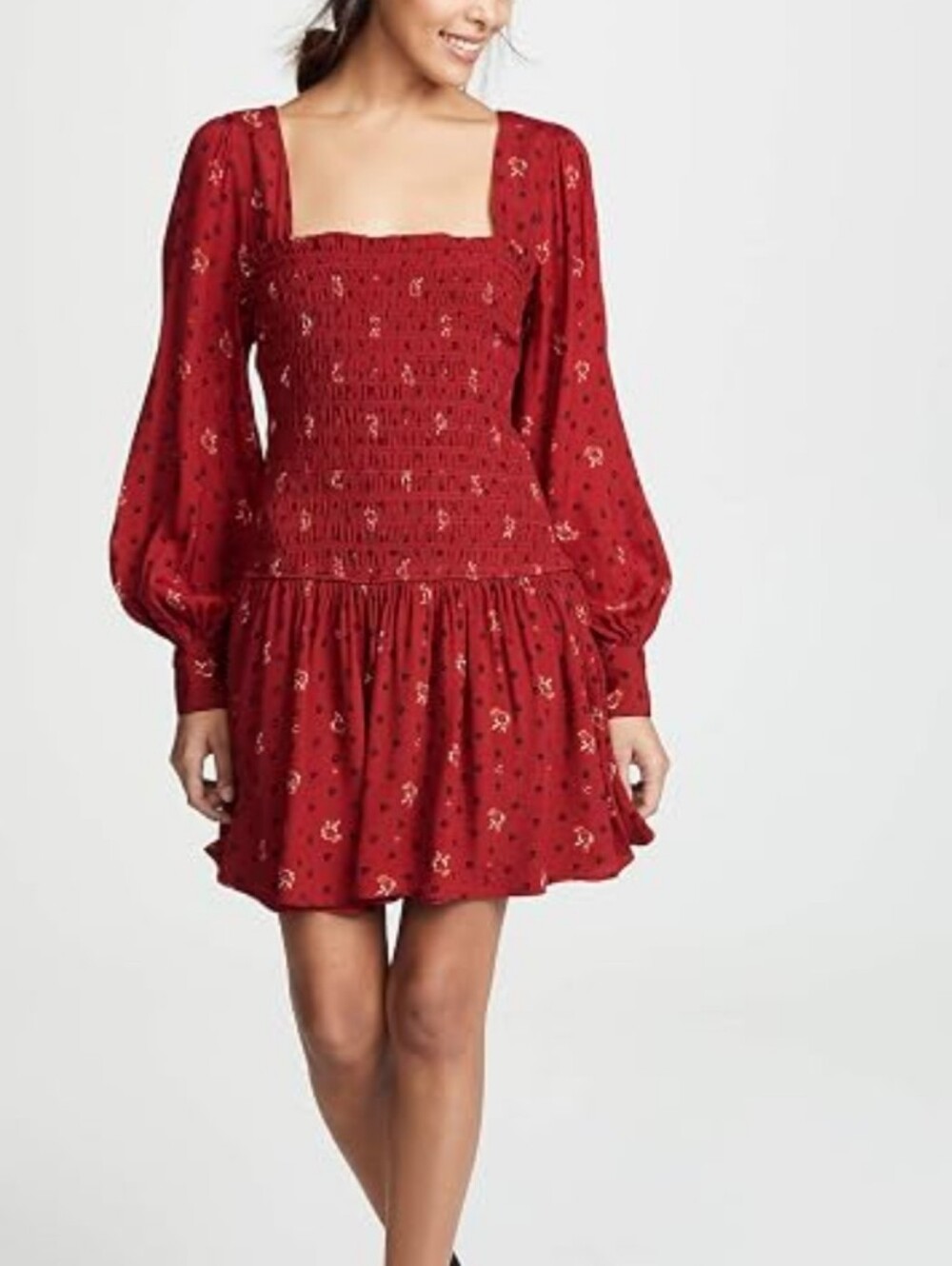 Free People Ruby Combo Two Faces Smocked Long Sleeve Mini Dress Size Medium